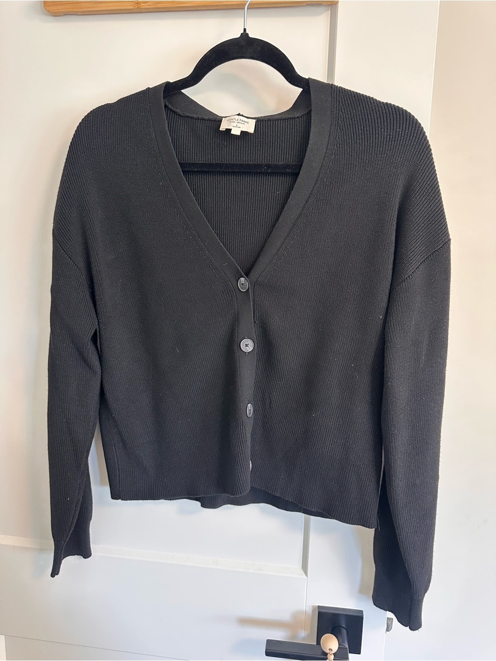 Gentle Fawn Black Ribbed V-Neck Button Cardigan